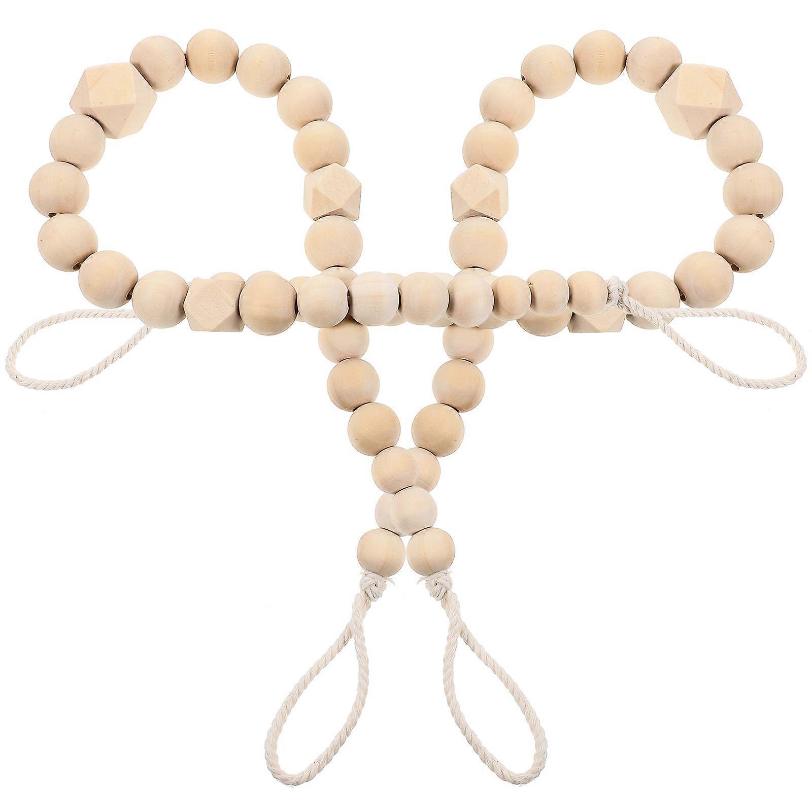 Wood Bead Curtain Tiebacks for Drapes with Boho Style Beige Color Adds Rustic Charm to Home Decor 2pcs