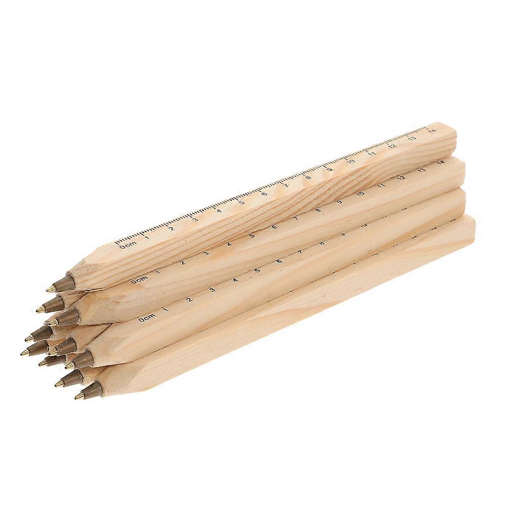 Ruler Function Wooden Ballpoint Pen For Measuring And Drawing Vintage Handmade Design 18.00x1.40x1.20cm Multi 10Pack