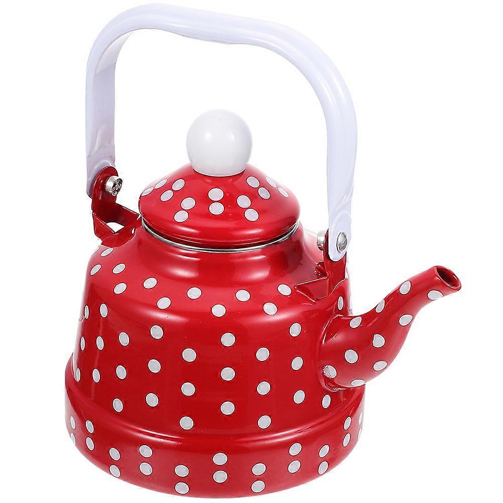 Tea Pot for Stove Enamel Tea Kettle Thermal Conductivity Coffee Lovers Tea Lovers 1.7L Capacity Red with White Dots 1Pcs