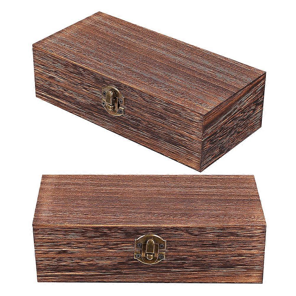 Rustic Antique Craft Wooden Storage Case For Keepsake Organization Dark Brown Rectangular Shape 2Set