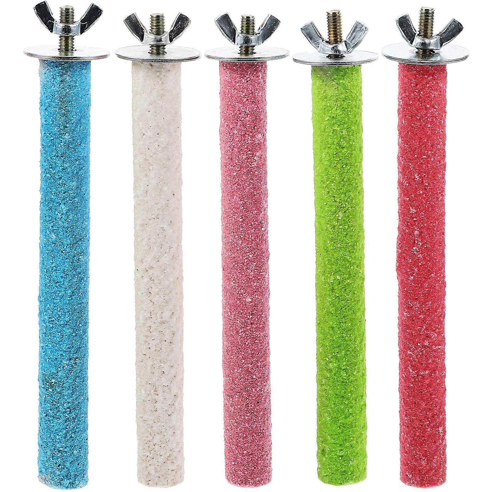 Wood Parrot Perch Stand 5Pcs Ideal Cage Accessories For Birds Featuring Rounded Shape And Assorted Color Great For Beak And Nail Trimming