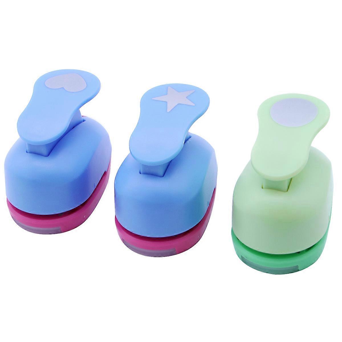 3Pcs Paper Punch Craft Tool for DIY Scrapbooking Heart Star Round Shapes Easy to Use Assorted Color