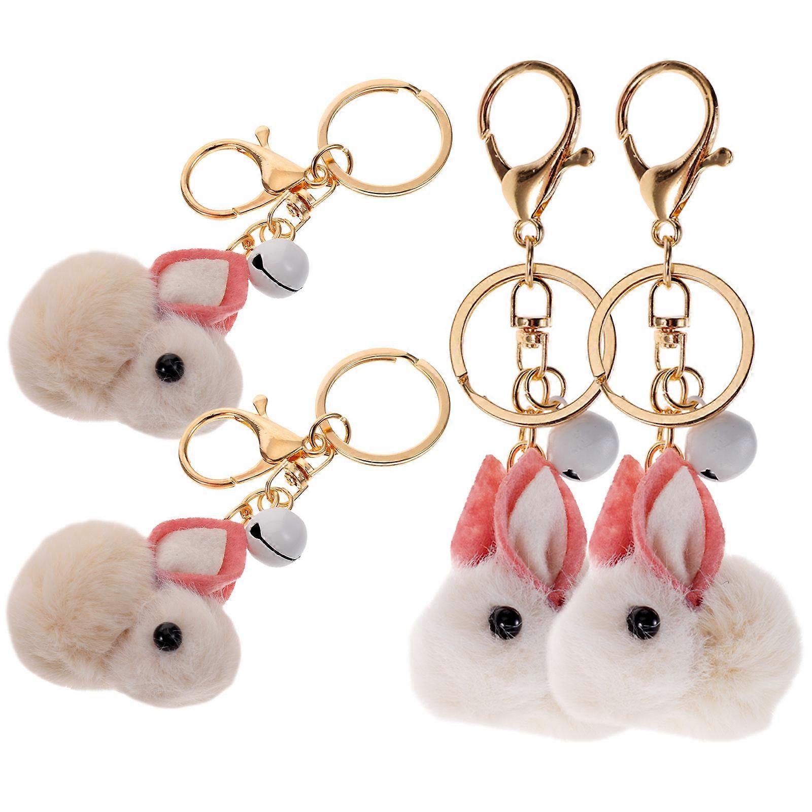 Rabbit Keychain with Plush Bunny Pendant for Bag Decor Beige Pieces