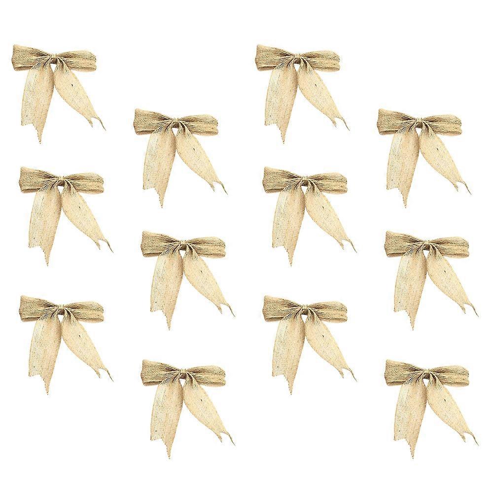 Burlap Bow Pendant for Christmas Tree Decoration Beige Color Adds Festive Atmosphere 12 Pieces
