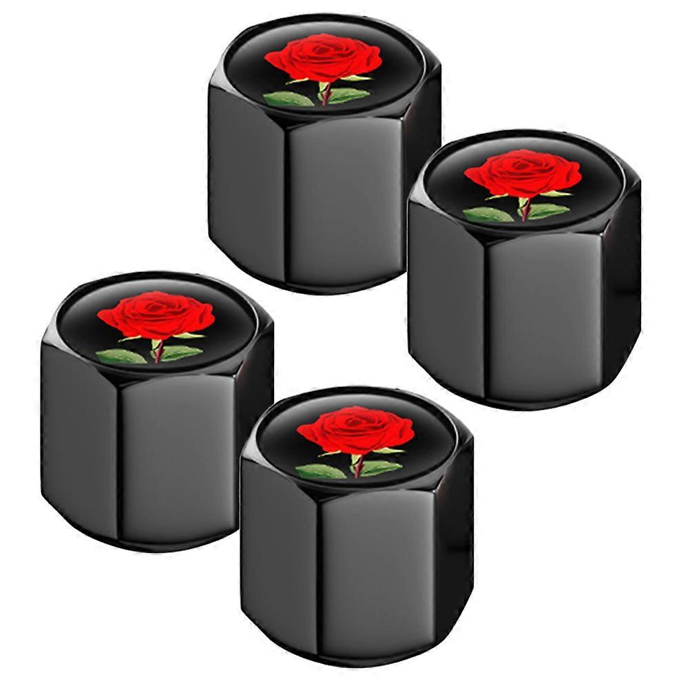 Universal Car Tire Valve Stem Caps with Red Rose Design Dust Proof and Airtight for Cars Trucks