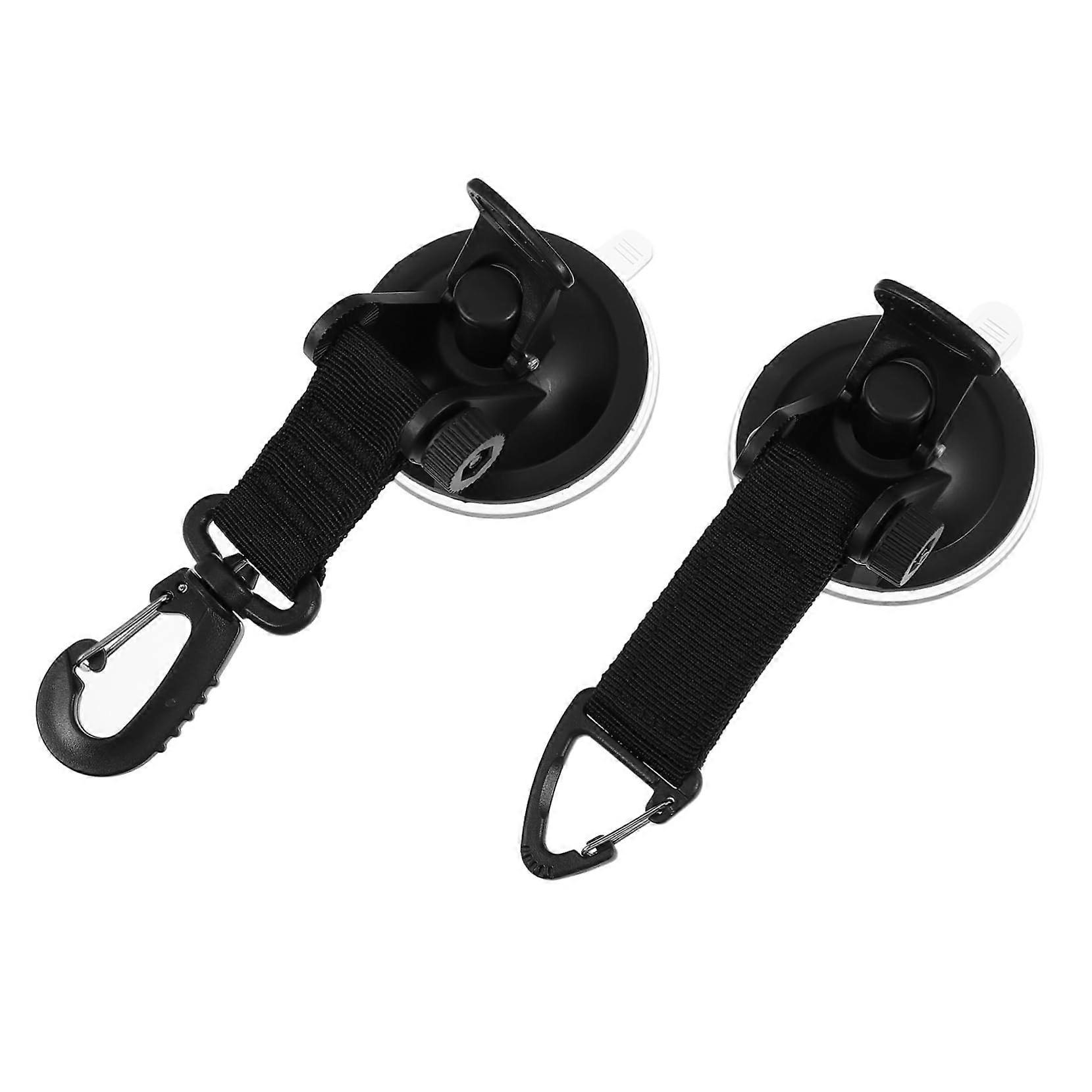2 Pieces Suction Cup Hooks with Rotatable Hook for Auto, Camping, Household, Black