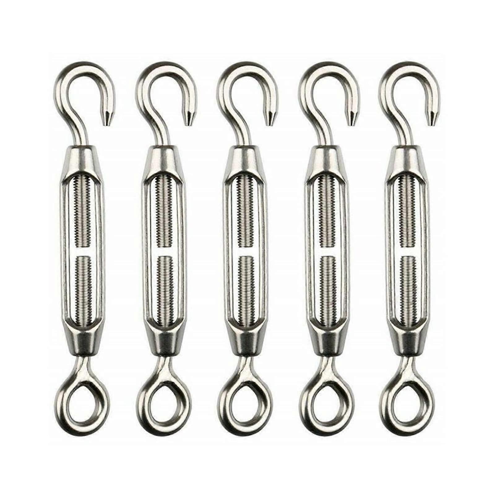 Wire Rope Tensioner, Wire Rope Turnbuckle with Chain Hooks Sieve Eye M4 Pack of 5 Hardware Accessories
