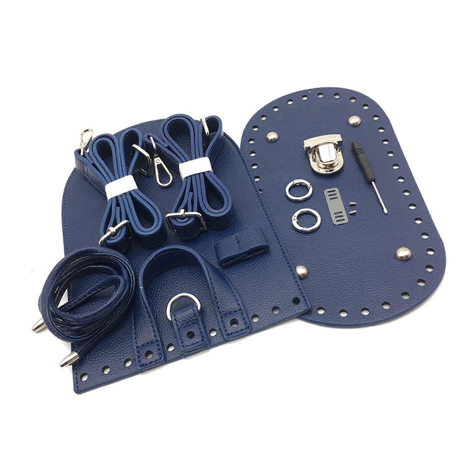 PU Leather Knitting and Crochet Set for Tote Bag With Shoulder Strap - Handmade Blue Backpack Making Kit