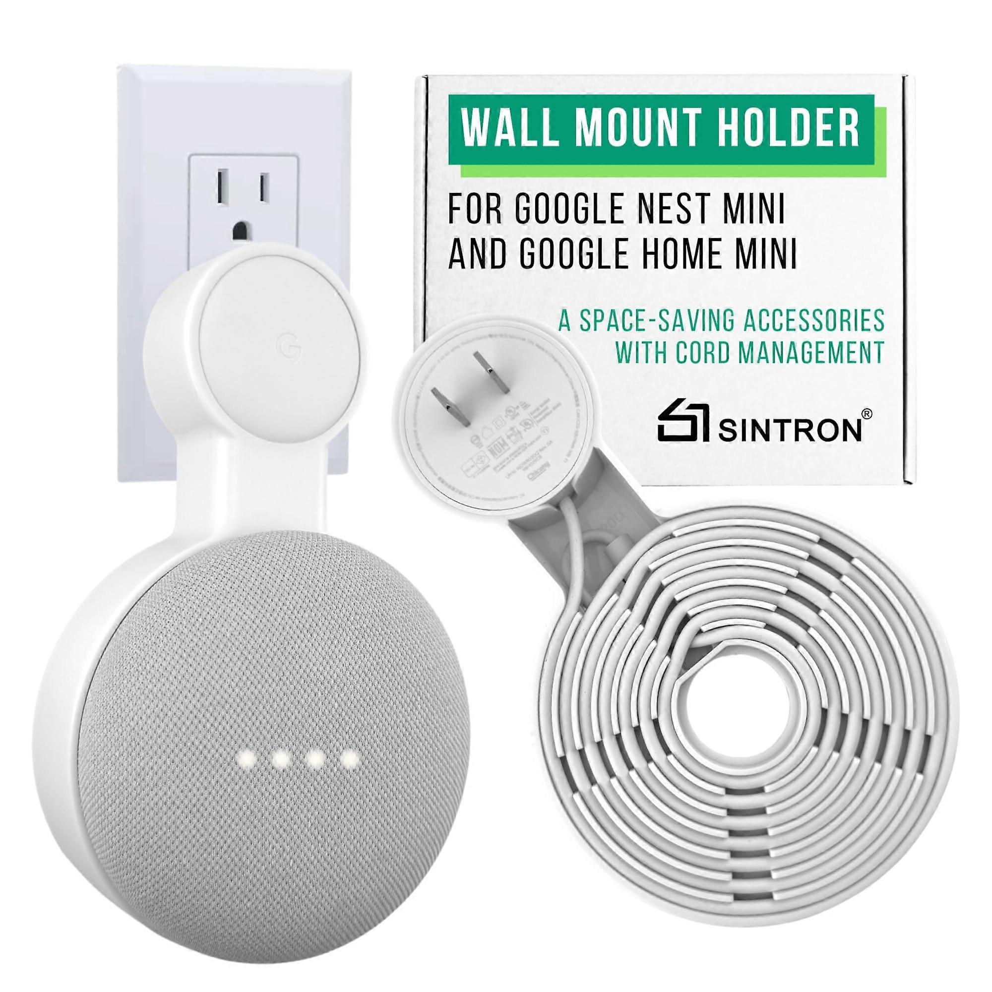 2X Socket Wall Mount for Google Nest Mini & Home Mini, Space Saving Cable Management Accessory, Compatible with 1st & 2nd Gen, White