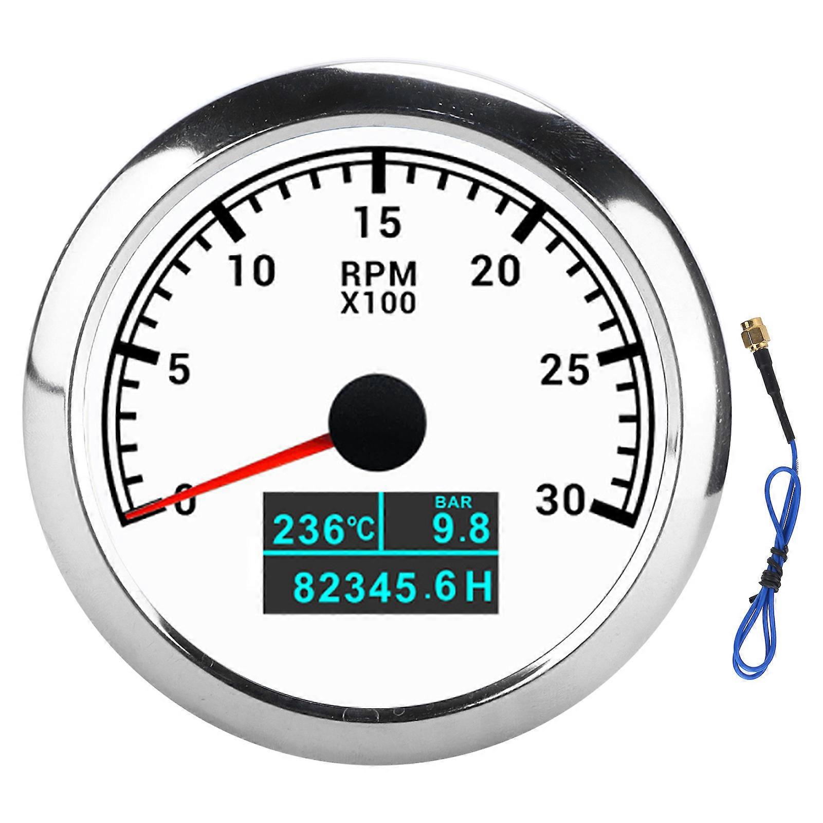 Pointer Tachometer Waterproof 3 In 1 Multifunctional for Car Modification Automobile BoatsWhite Plate