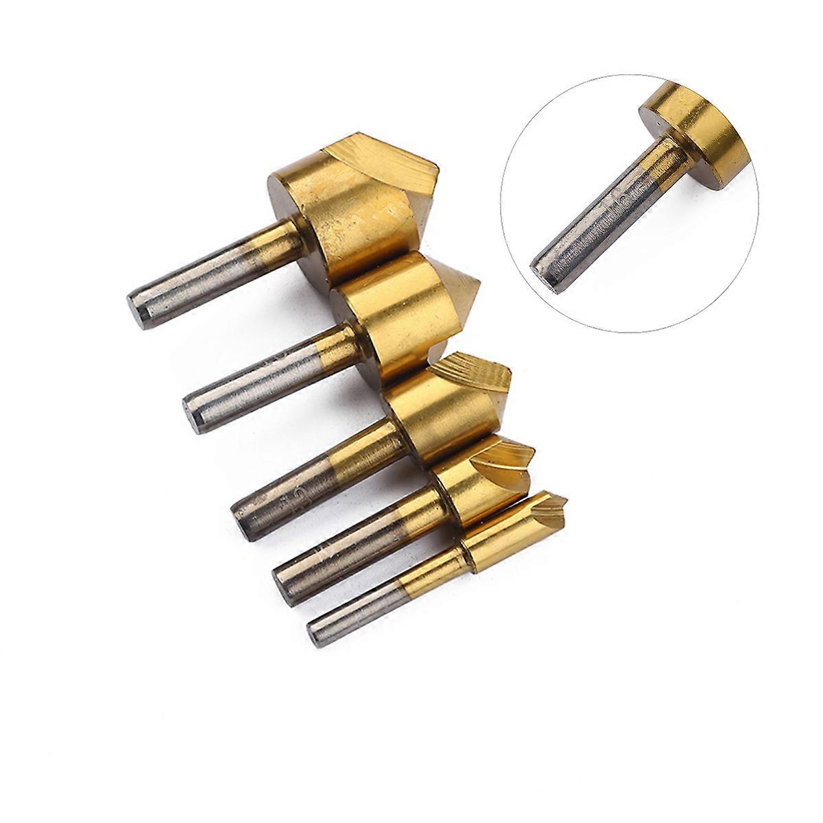 High Speed Cobalt Steel Countersink Drill Bit Set (5 Pcs) for Deburring, Chamfering Plastic, Aluminum, Copper, PVC with Groove for Smooth Chip Removal