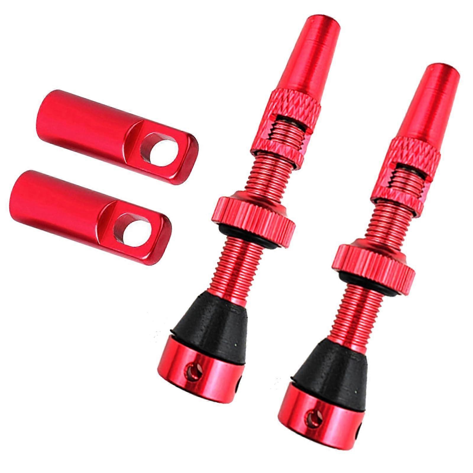 Tubeless Bikes Valves Stem 60mm Lightweight Alloy With Valve Cores Remover Tool And Stem Caps Red