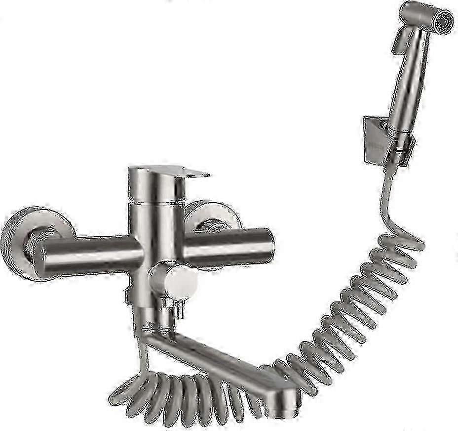 Dual-function kitchen faucet for sink with hand shower and spray gun attachment