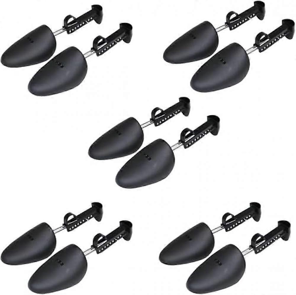 Pack of 5 pairs of adjustable plastic shoe trees for men, size 38-45, black, one size