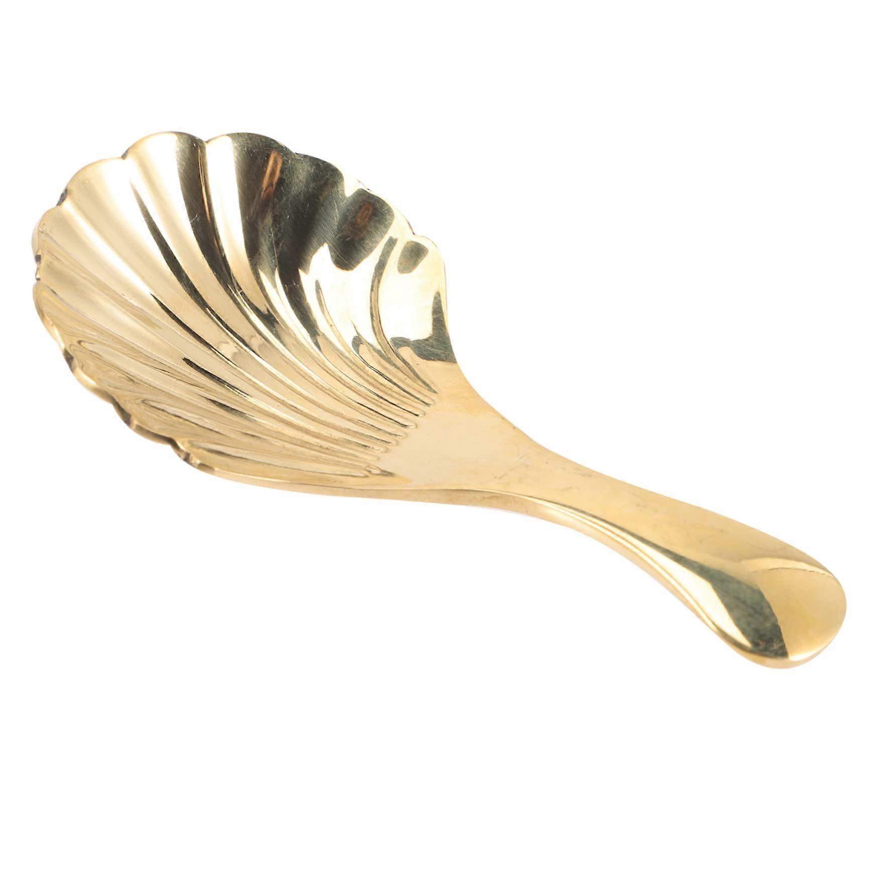 Brass Tea Spoon for Loose Tea - Lightweight Miniature Classic Design with Ergonomic Handle and Unique Shell Shape for Home and Restaurant Use