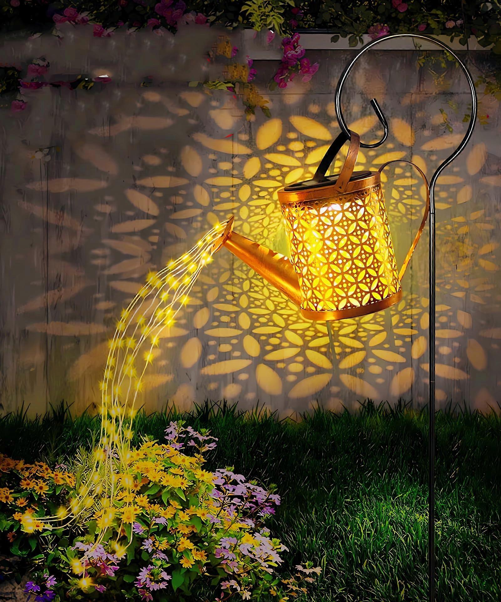 Solar Watering Can Light LED Solar String Lights Waterproof Metal Hanging Lantern With Bracket For Garden Pathway Yellow