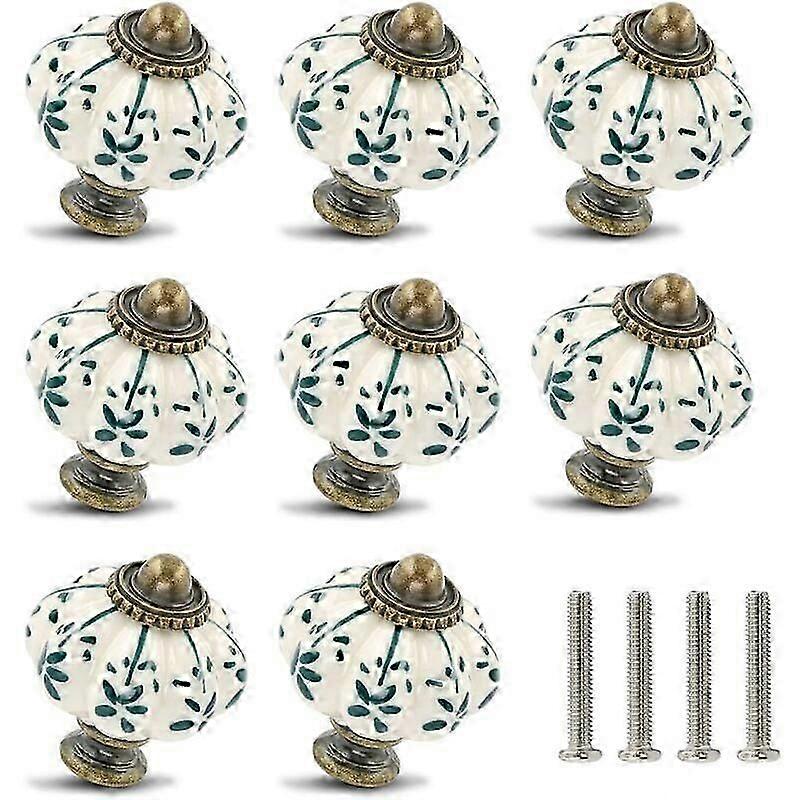 12-pack ivory and green ceramic knobs - pumpkin cabinet knobs retro dresser knobs - vintage drawer