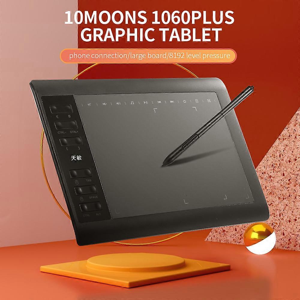 10moons 1060 Plus Graphic Tablet 10*6-inch Large Board Exclusive Phone Painting Area with 8192 Levels Pressure Passive Pen 5080 LPI