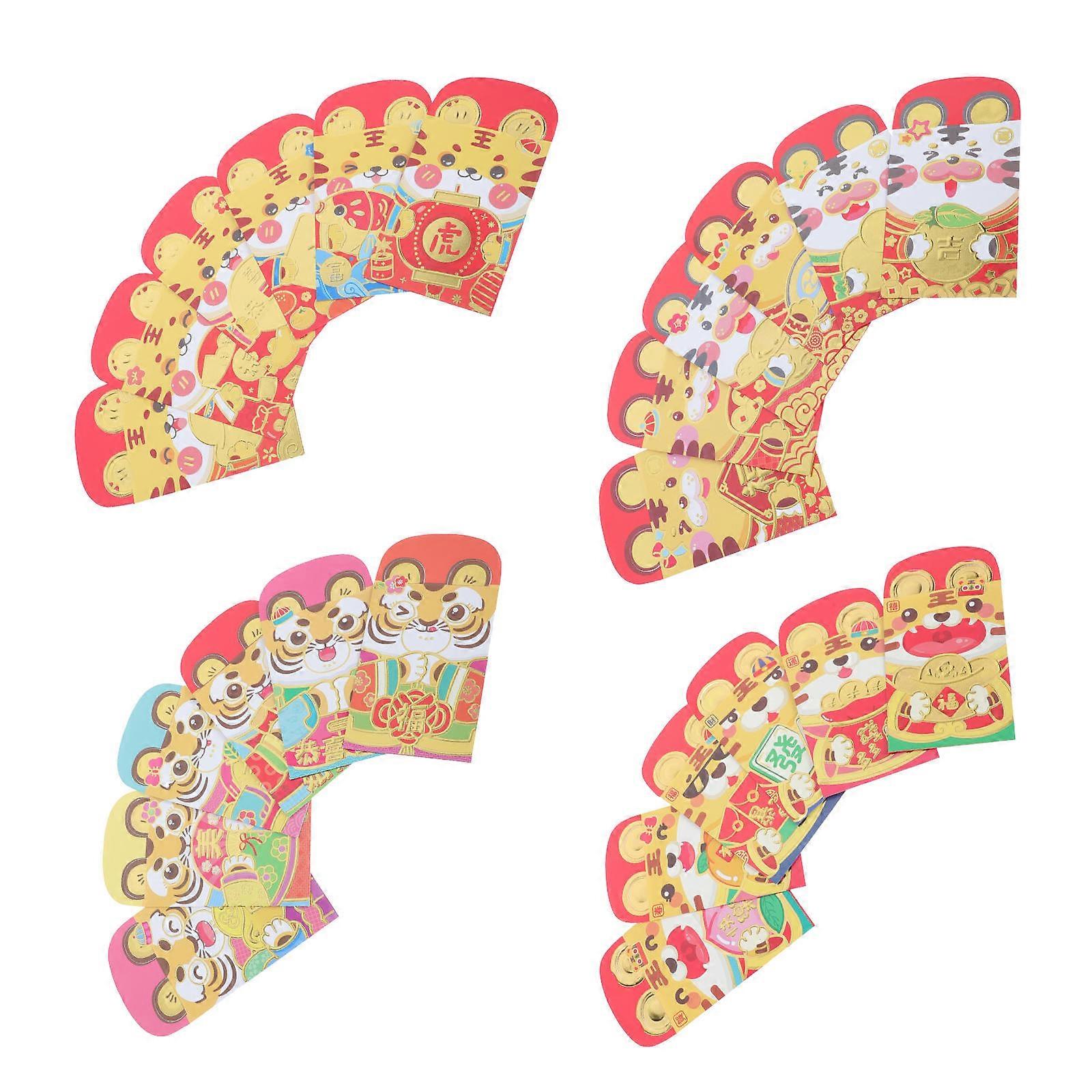 Spring Festival Red Envelope Lunar New Year Money Envelopes Year of The Tiger Assorted Color Paper for Gift Giving 48Pcs