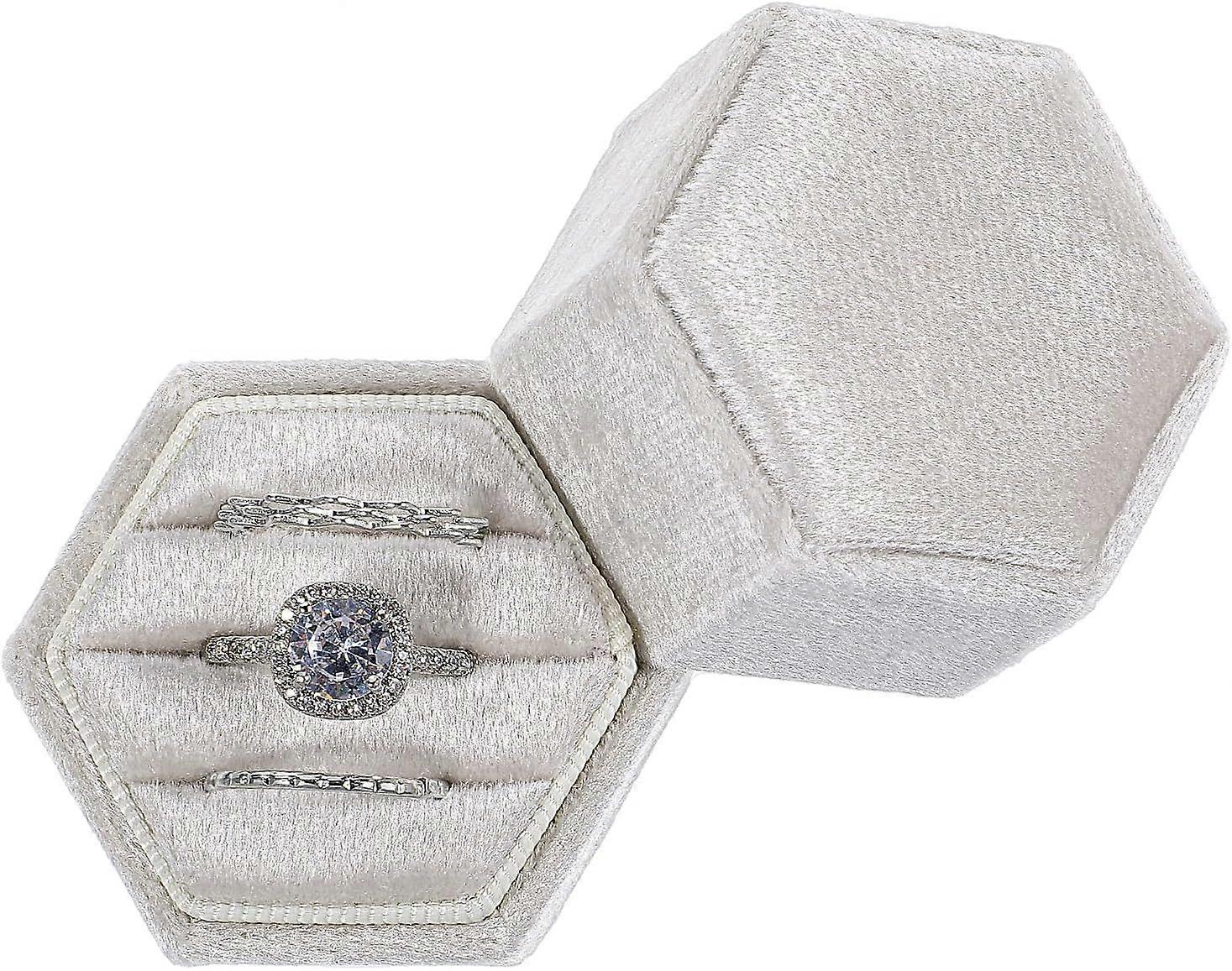Ring Box Wedding Day, Portable Lightweight Ring Box 3 Slots White Hexagonal