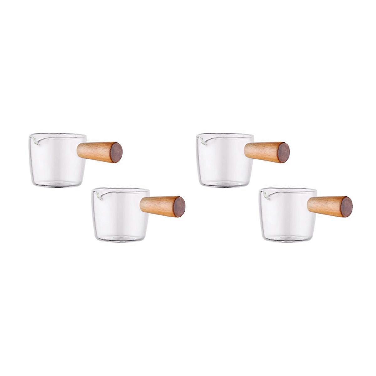 2PCS Transparent Glass Creamer with Wooden Handle, Mini Coffee Milk Creamer Pitcher