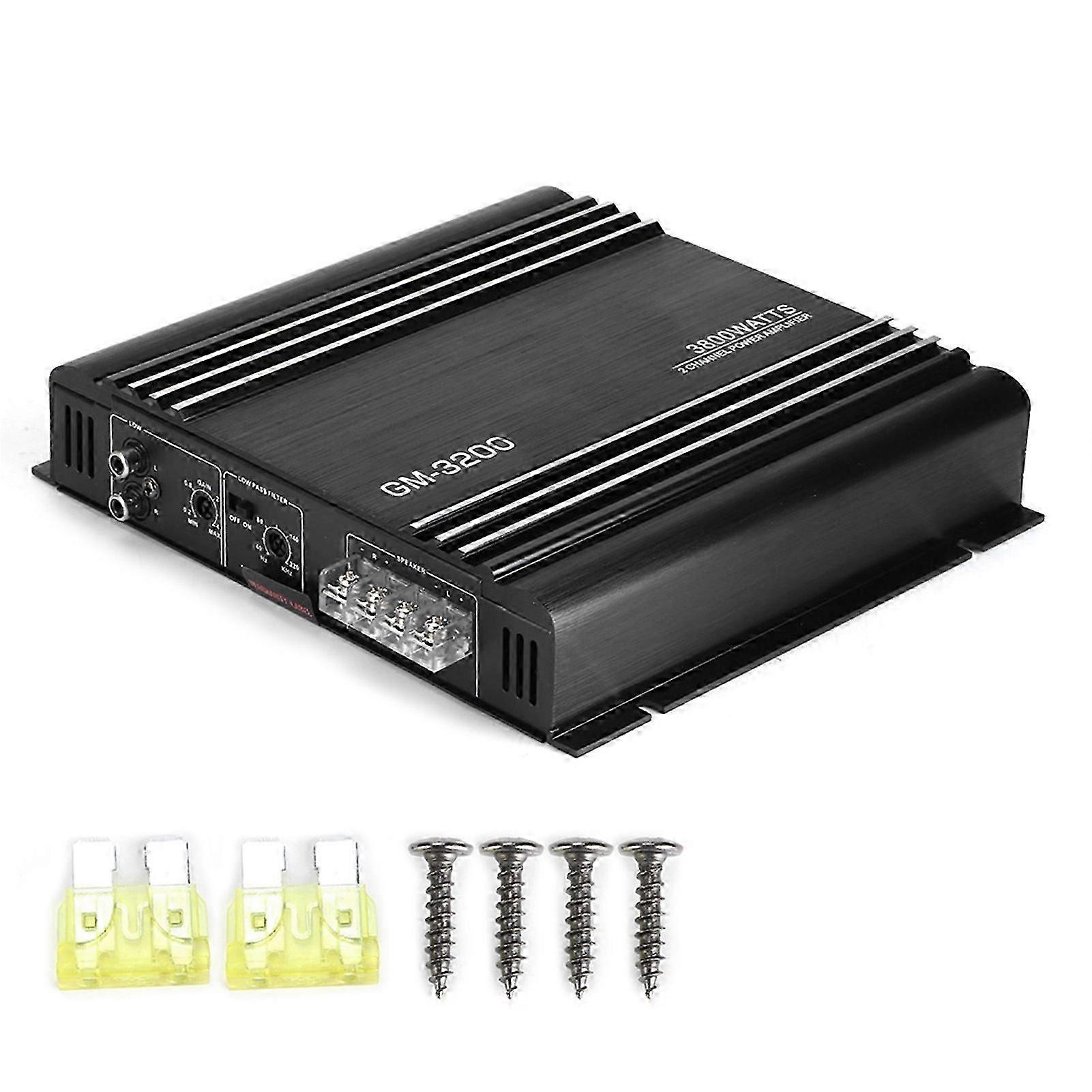 3800W 2 Channel Audio Power Amplifier 12V Black Aluminum Alloy Auto Car Hifi Stereo Amp