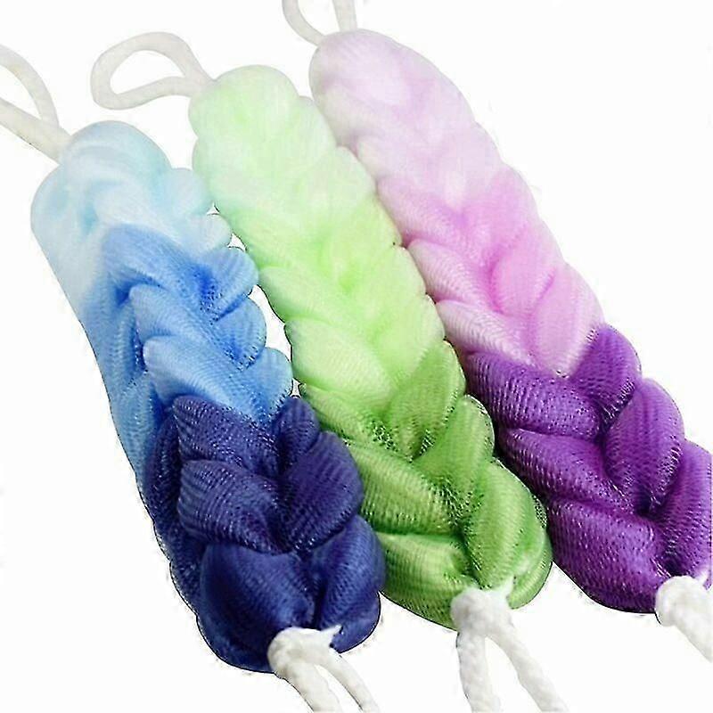 2025 Latest Model 3 Pieces Long Sponge Braids Mesh Sponge Nylon Bath Bar Long Sponge Bath Flower