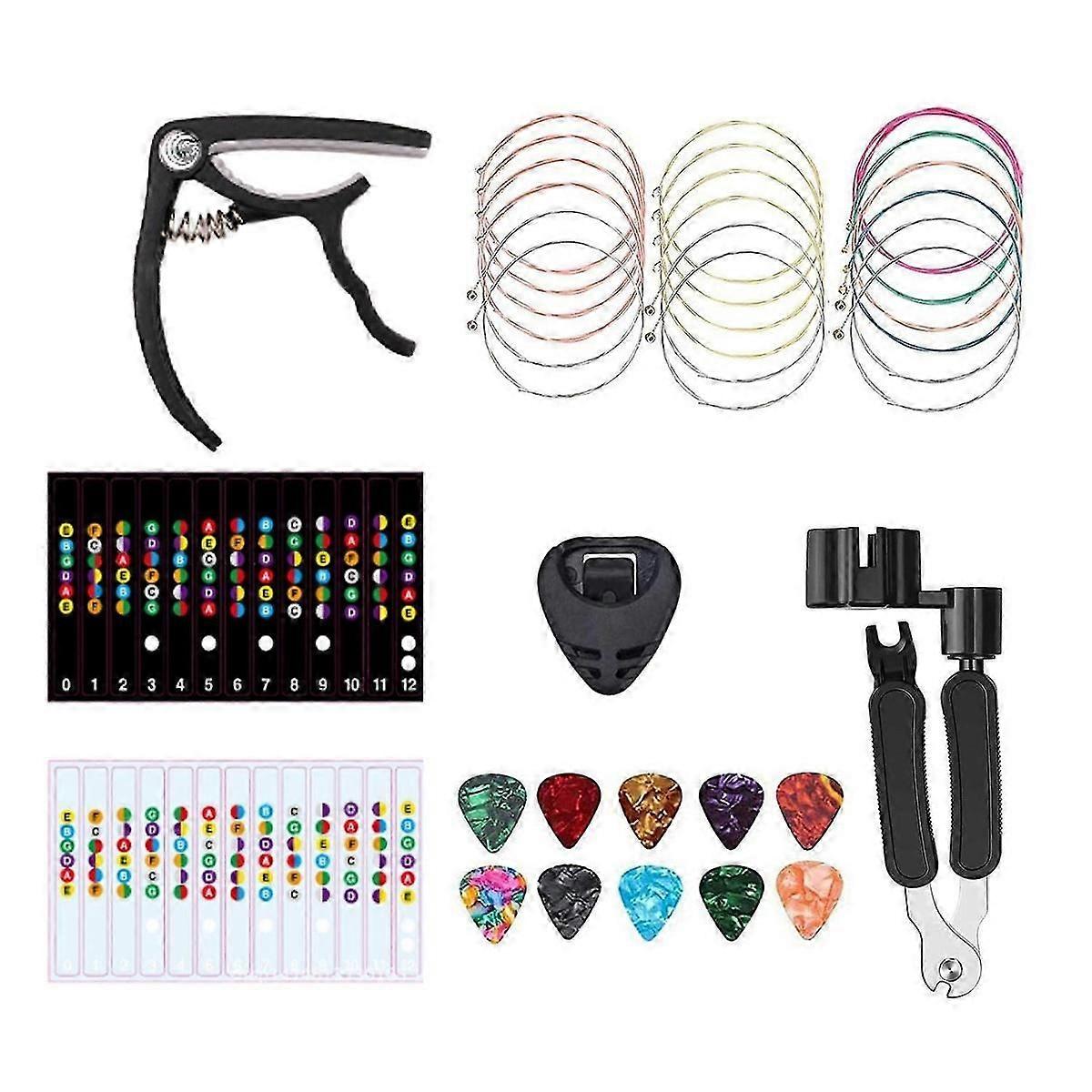 18PCS Guitar Strings Kit,Acoustic Strings,Guitar Picks,Capo