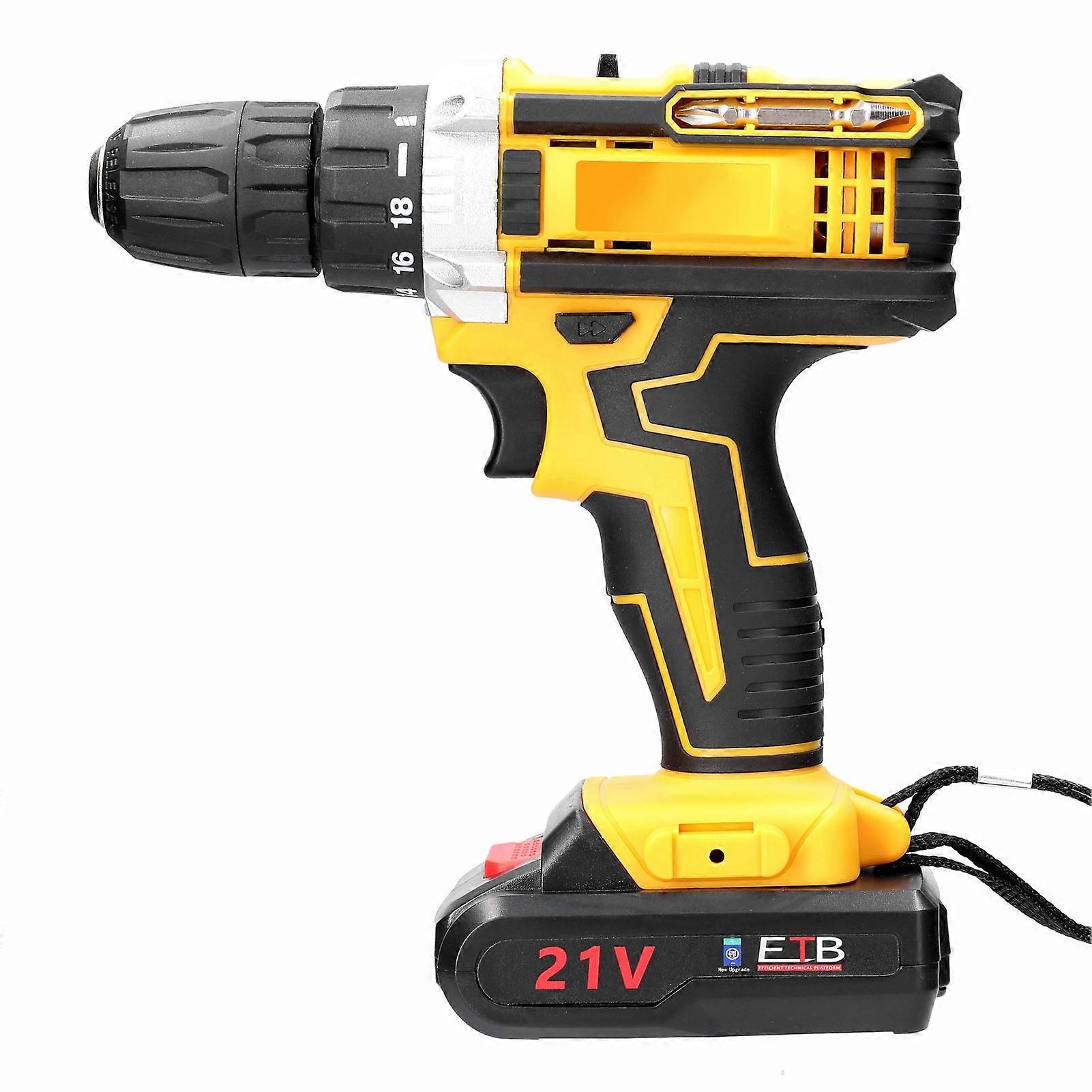 21V Cordless Electric Drill Brush Motor 2-Speed 18 Torque Gears