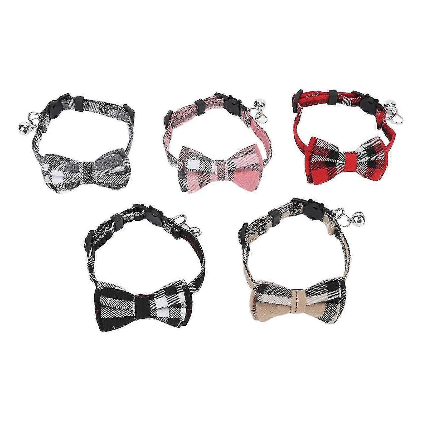 Adjustable Soft Mix Color Plaid Pet Collar with Safe Buckle and Bow Tie for Daily Walking 5pcs