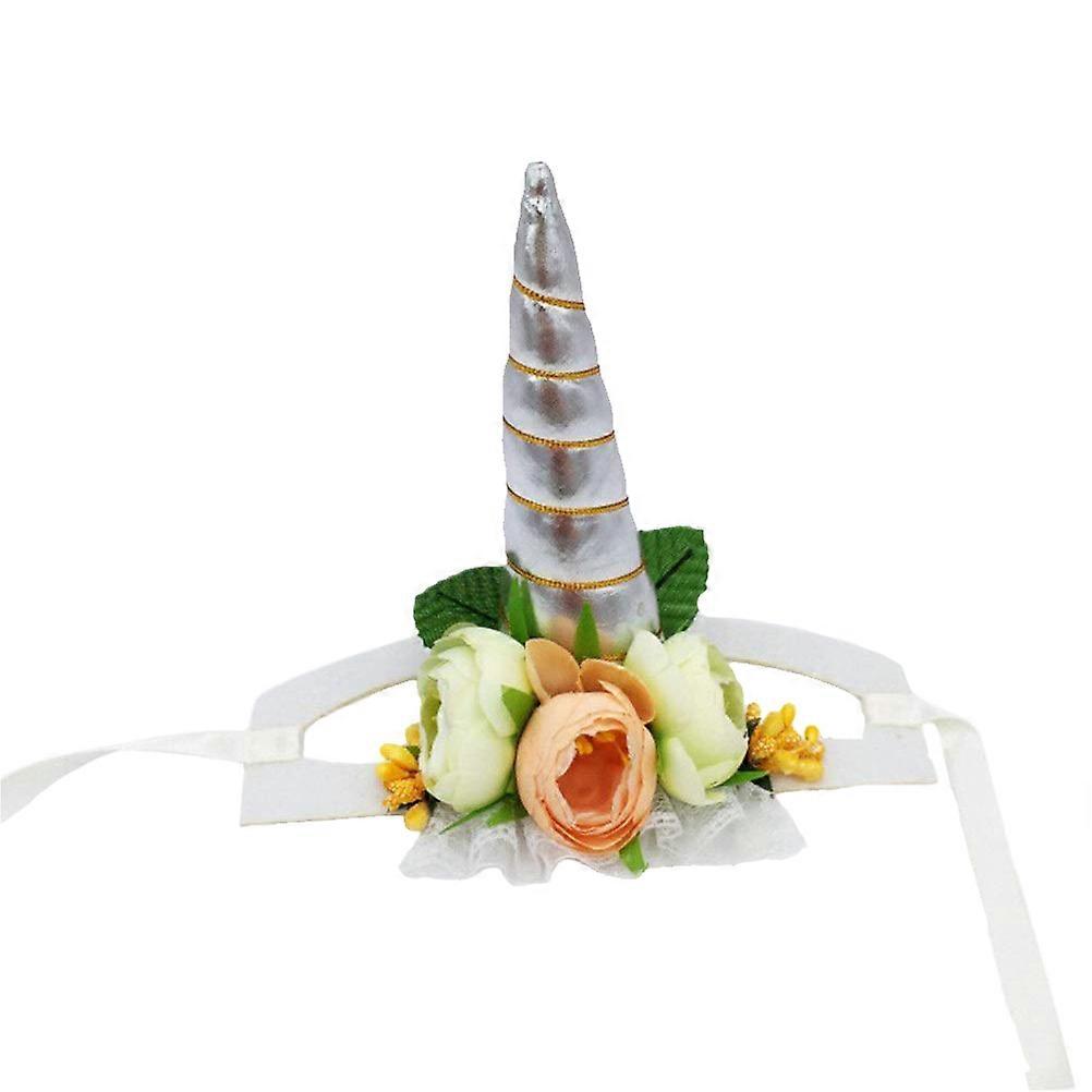 Funny Pet Unicorn Hat for Cosplay with Silver Horn for Cat Dog Puppy