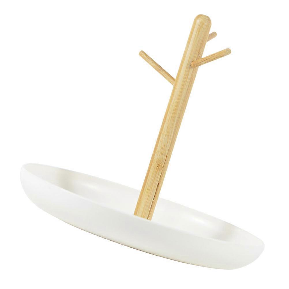 White Bamboo Jewelry Display Stand Keyring Storage Rack for 2Pcs