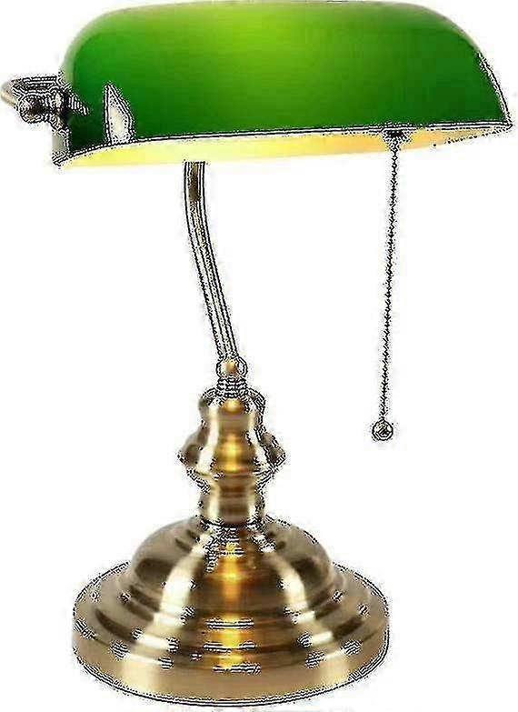 Glass Bankers Desk Lamp With Pull Chain Switch Plug In Fixture (green)