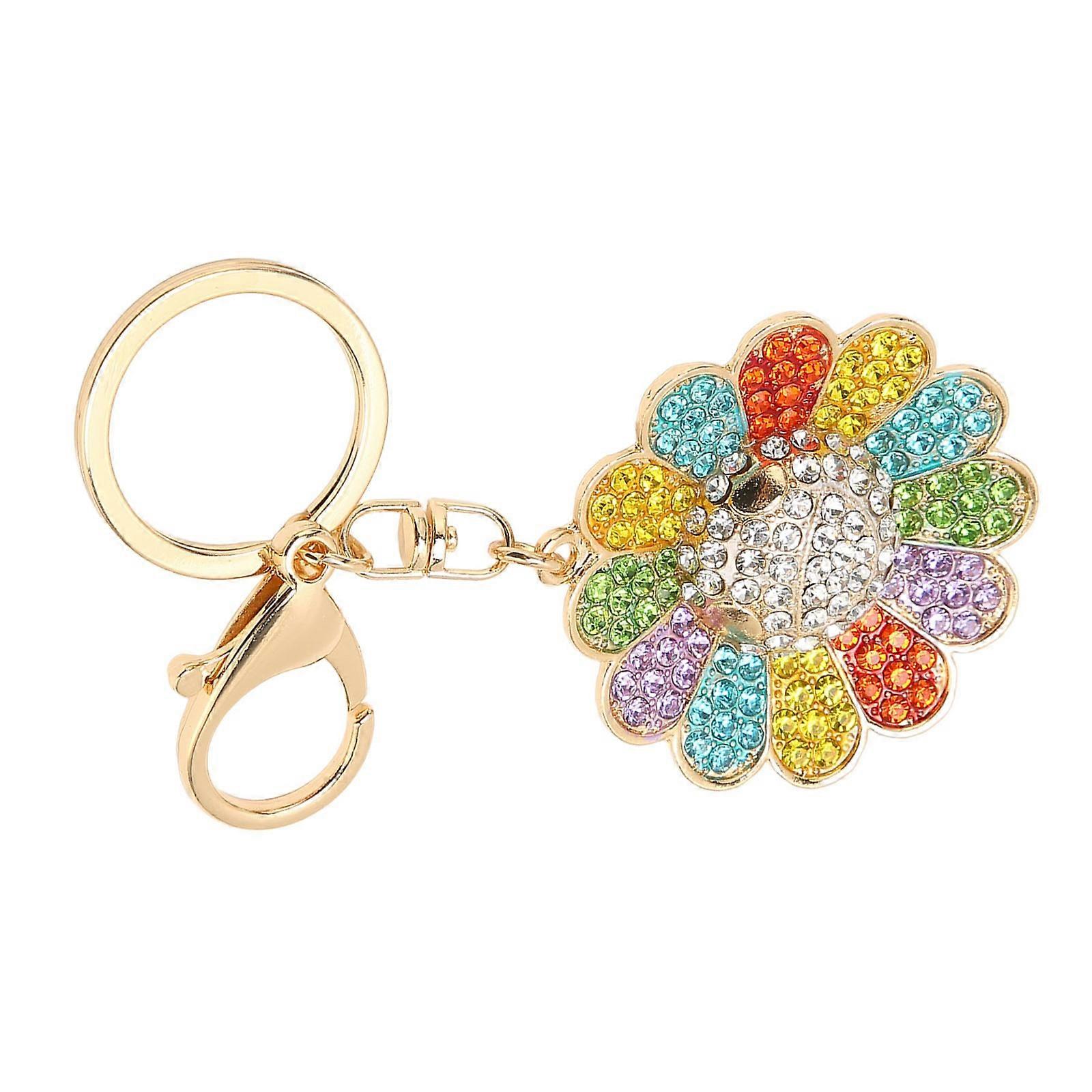 Colorful Sunflower Keychain Sparkling Rhinestone Polishing Metal Cute Keych