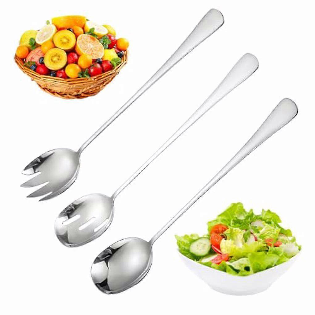 3pcs/set Compact And Lightweight Stainless Steel Salad Spoons And Forks For Easy Serving Versatile
