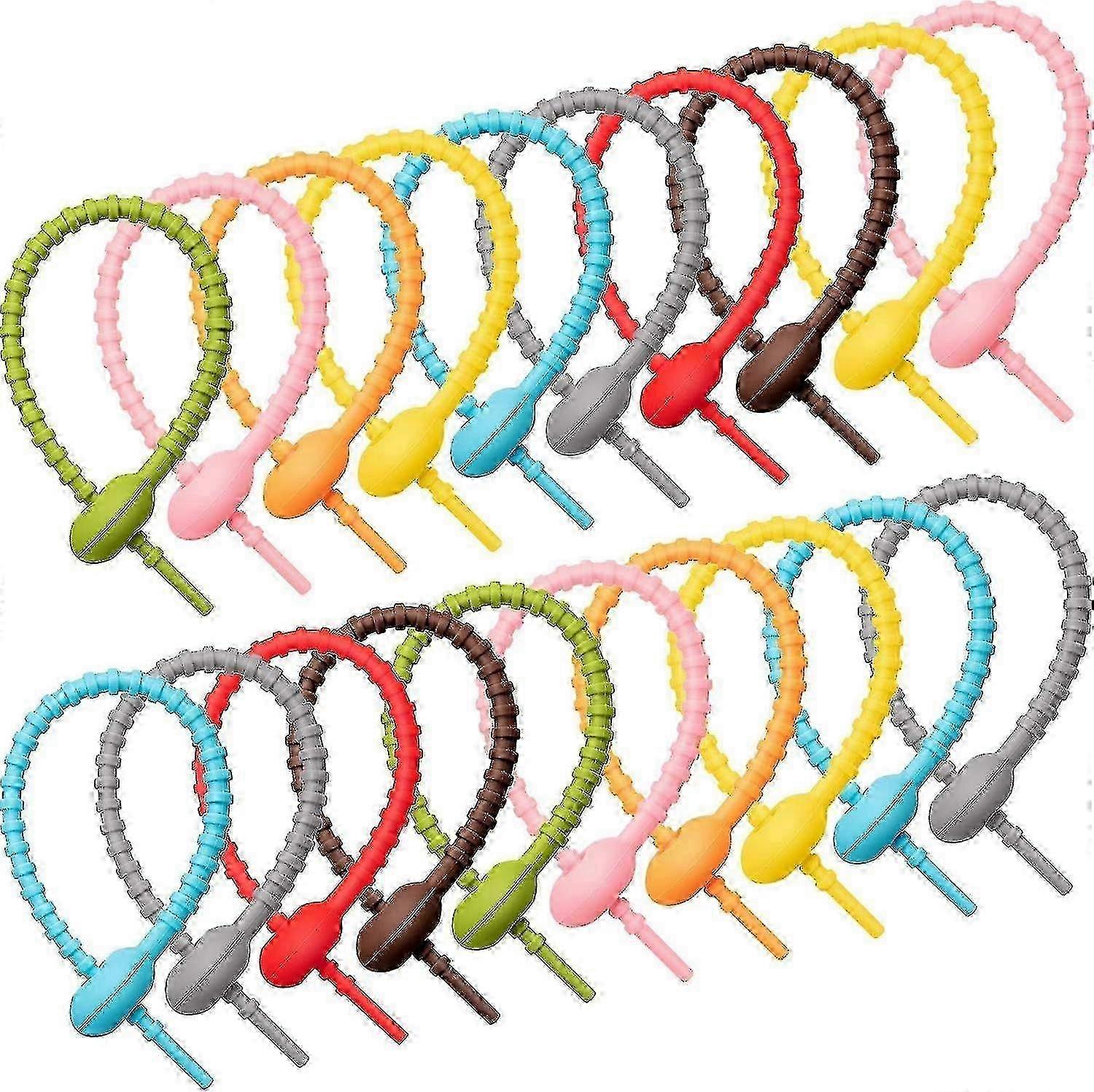 20 Stück wiederverwendbare wiederverwendbare bunte Allzweck-Silikonbinder: Taschenclip, Kabelbinder, Brotbinder Hwy