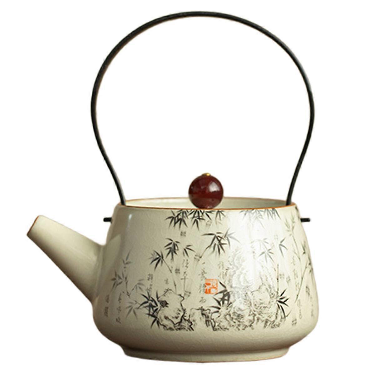 210ml Ru Kiln Ink Bamboo Teapot Ceramic Loop-Handled Teapot with Filter Luxury Pot Tea Brewing Kettl