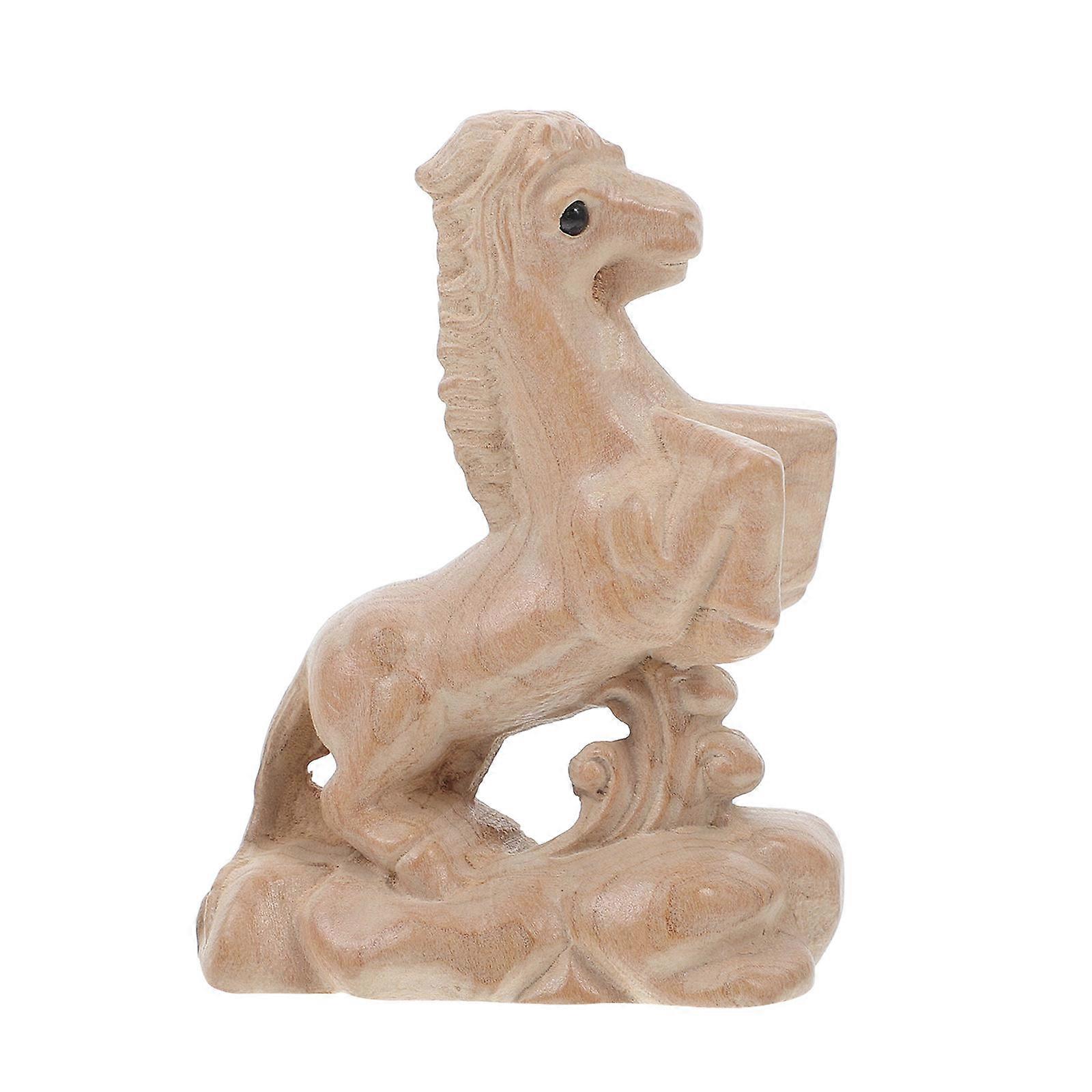 Beige Wooden Horse Figurines 3Pcs Symbol Of Good Fortune For Home Display Creating A Stylish Atmosphere