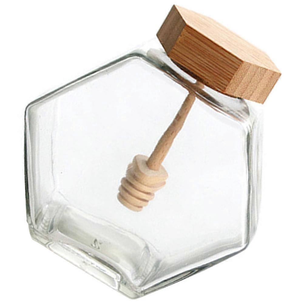 Small Honey Pot Container 220ml Transparent Glass With Dipper For Spill-Proof Honey Dispensing 4Pcs