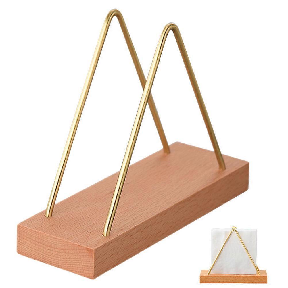 Rustic Napkin Holder Wood Base for Storage 3Pcs Hollow Metal Design