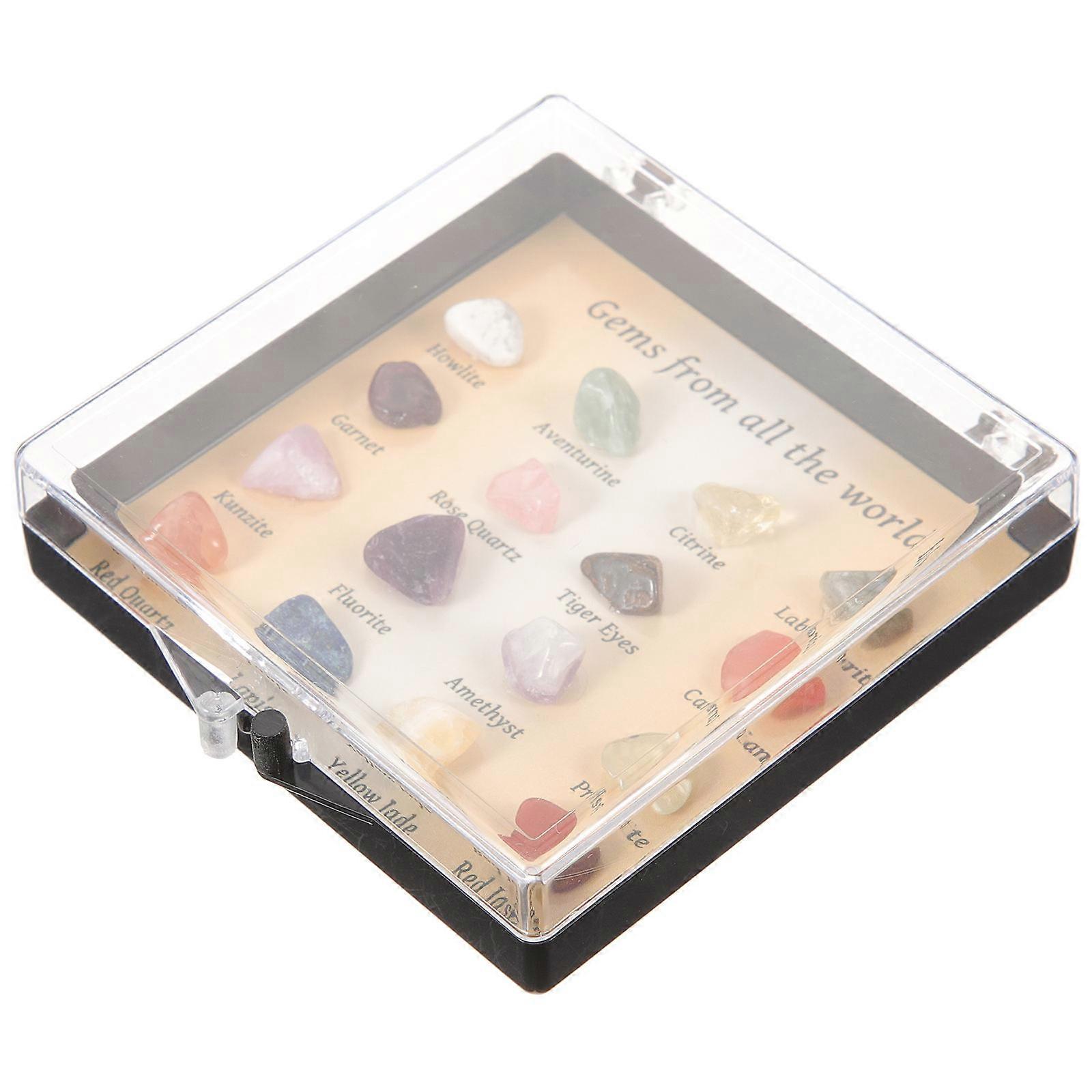 Crystal Stones Mineral Display Box Teaching Prop with 4 Boxes Collection