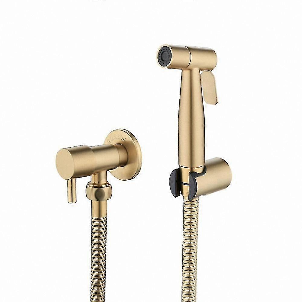 Wall-Mounted Brushed Gold Bidet Sprayer with Shut-Off Valve and Shower Function for Bathroom Toilet Use