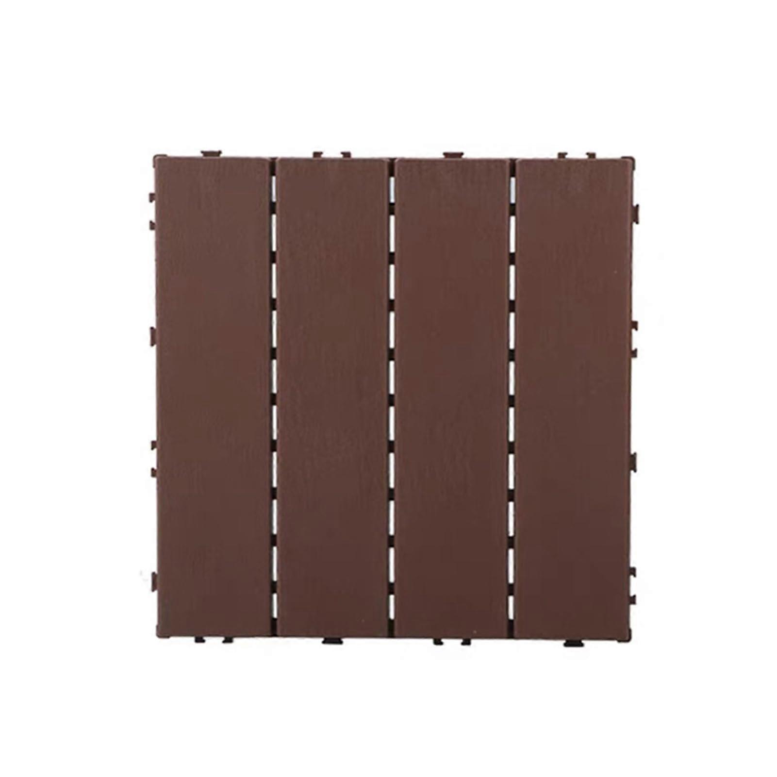 Wood Grain Interlocking Patio Tiles 12x12 Inch 45 Pack Brown PVC Easy Install For Poolside Balcony Backyard
