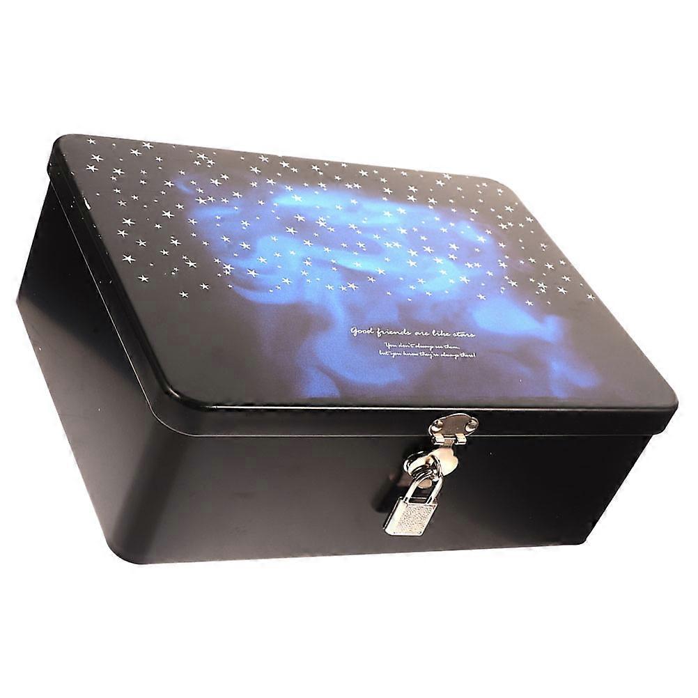 2Pcs Black Tin Storage Box with Lock for Jewelry Decorative Container