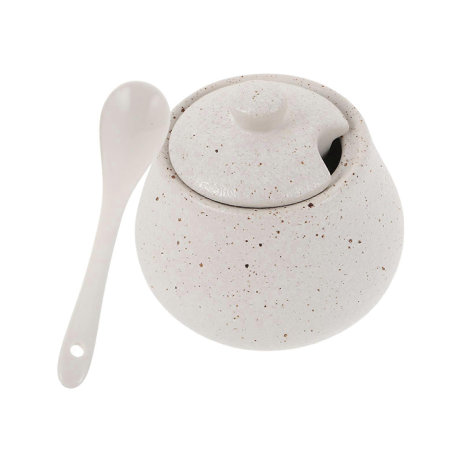 Ceramic Spice Jar Set Porcelain Sugar Bowl With Lid And Spoon For Home Kitchens And Restaurant Use White High-Temperature Resistant