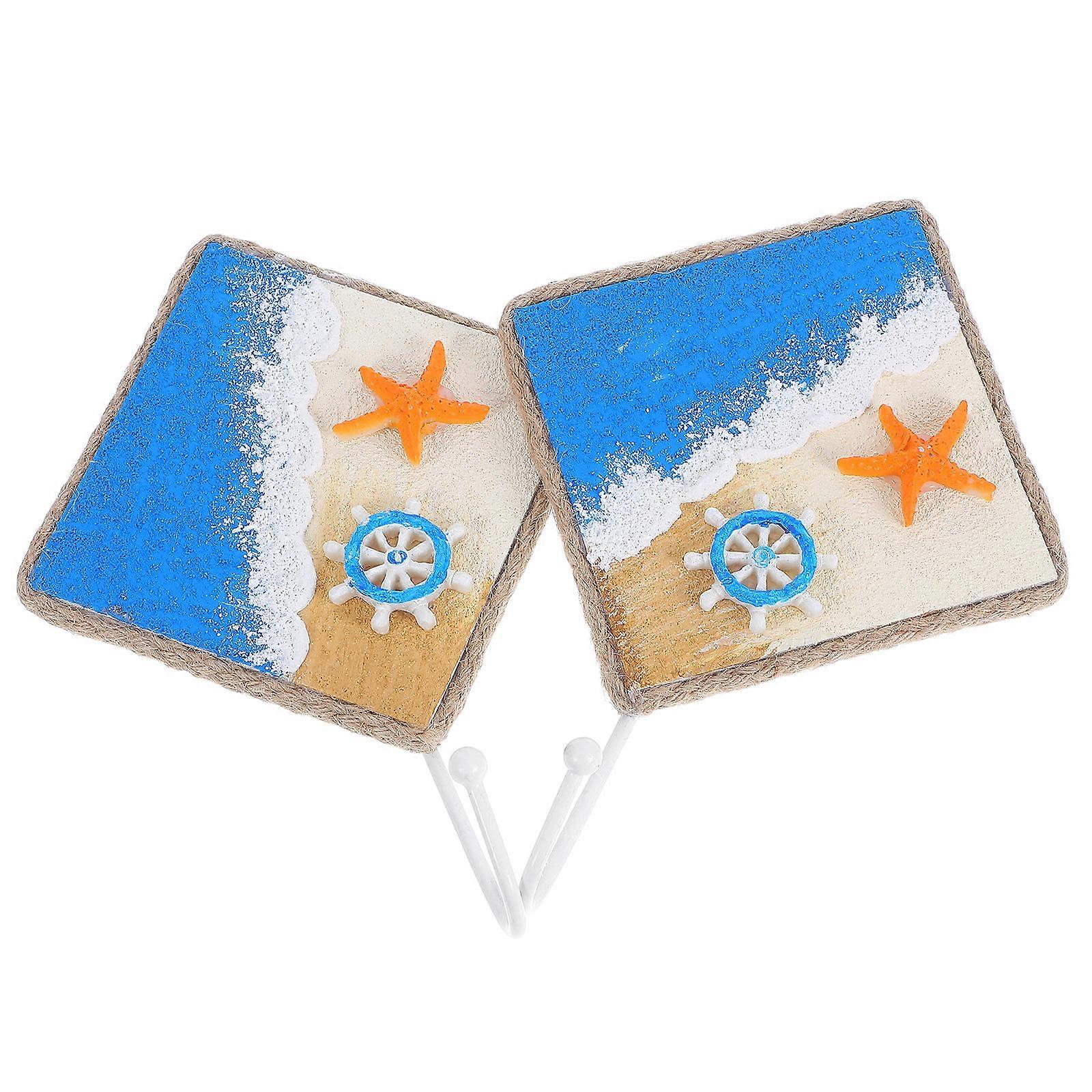 Coastal Ocean Theme Wall Hooks for Hanging 2Pcs Mediterranean Key and Coat Hook