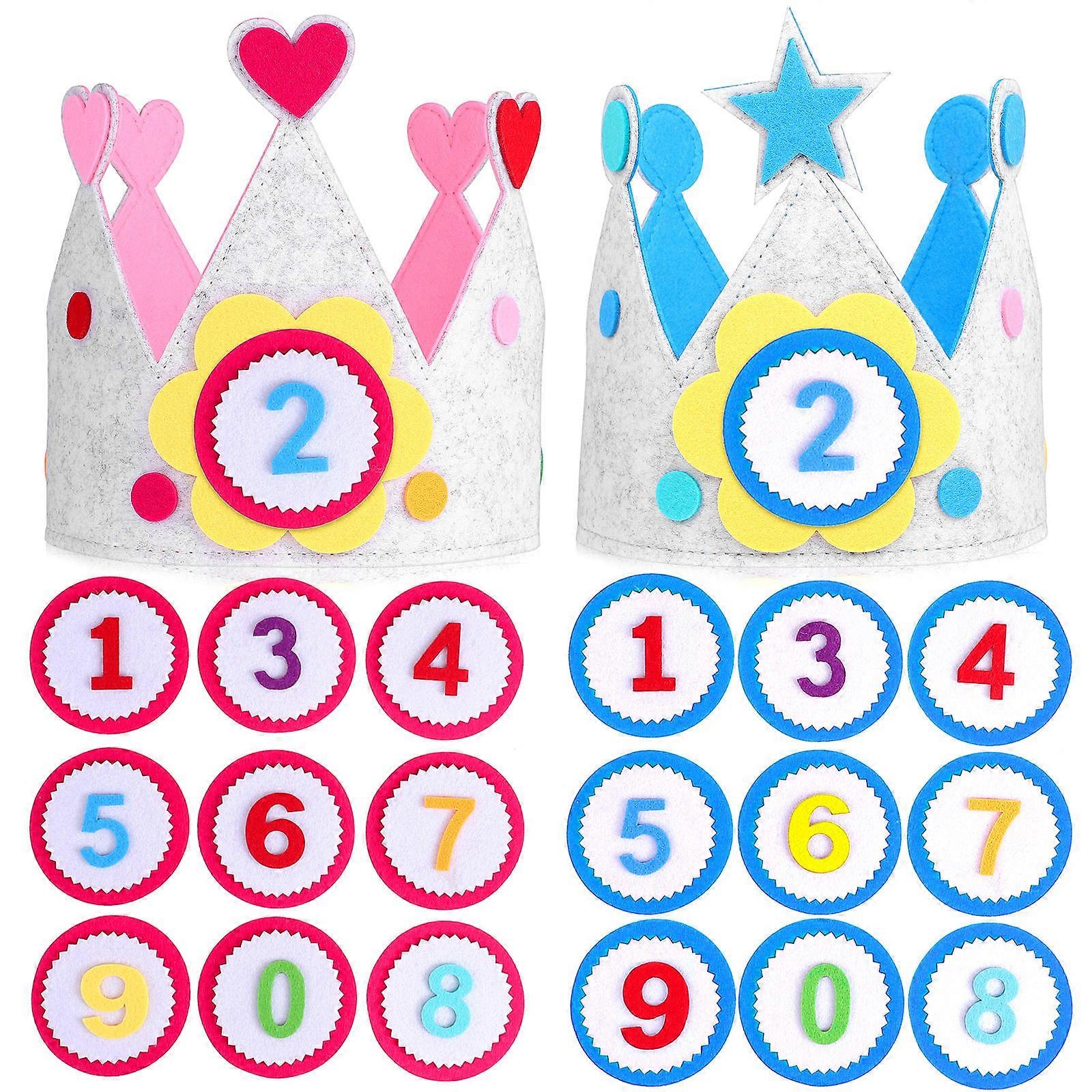 Baby Crowns Birthday Hats for Decoration with Interchangeable Numbers 6Sets