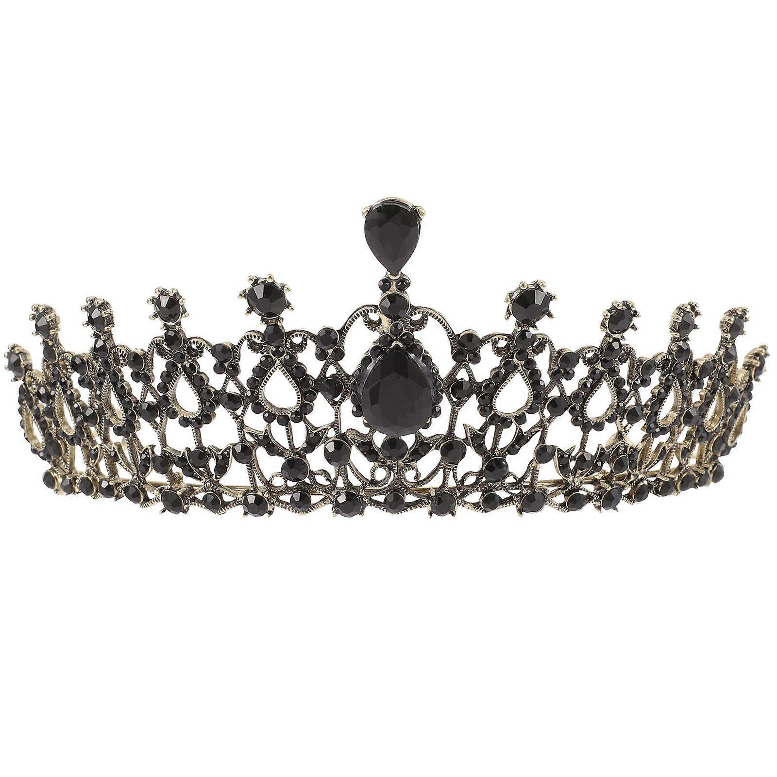 2Pcs Black Baroque Bridal Crown for Bride Use Elegant Rhinestone Accessory