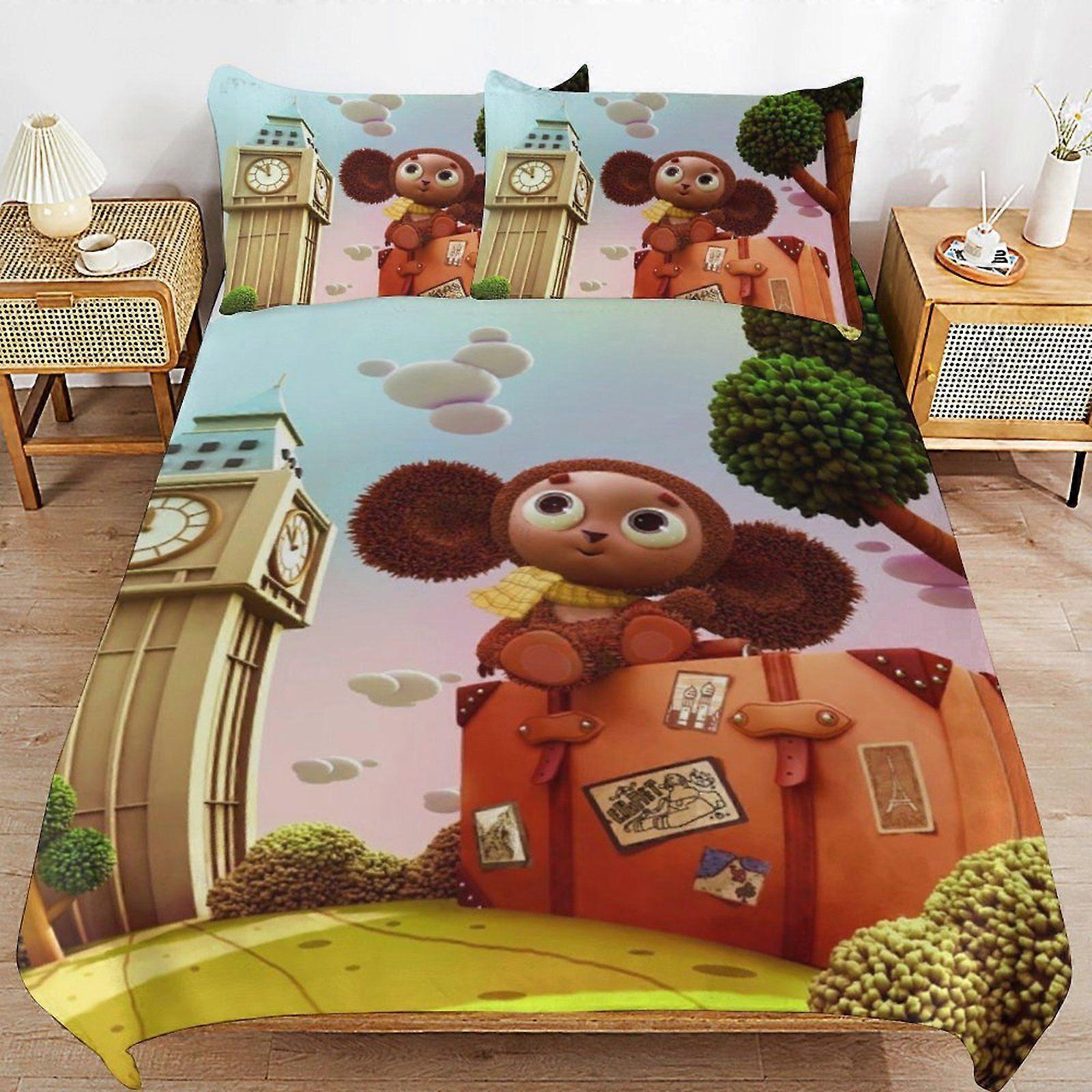 S400 Cheburashka Machine Wash Safe Practical Zipper Soft Touch Quality Fabric Duvet Cover Sets for Comfortable Sleep X400