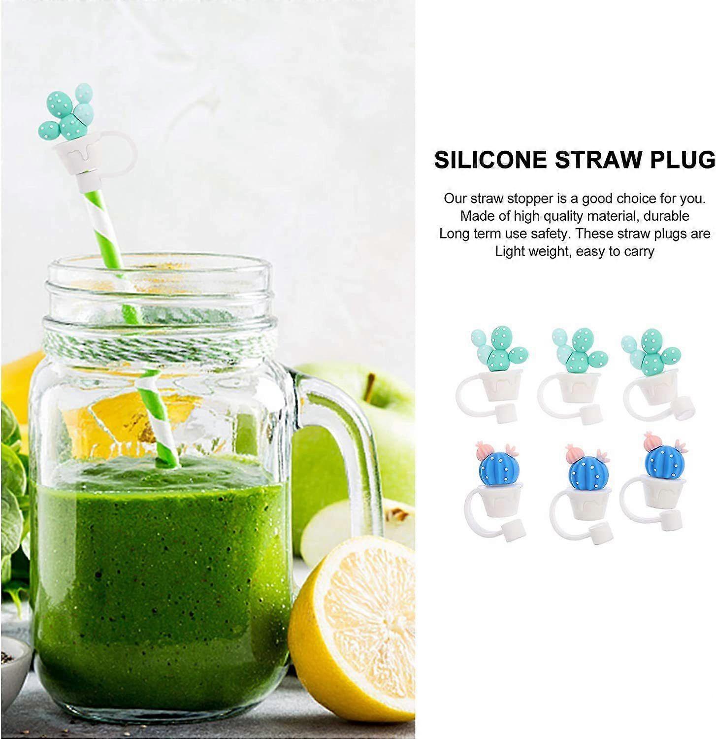 Pack Universal Cactus Straw Covers with Cute Silicone Stopper